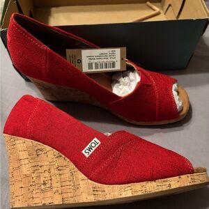 TOMS Vibrant Red Canvas Wedges